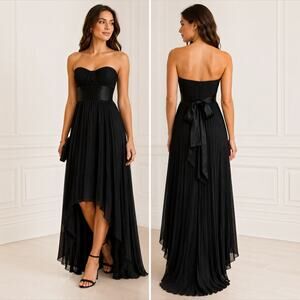 BCBGMAXAZRIA Alicia Black Silk Strapless High Low Gown Size 4